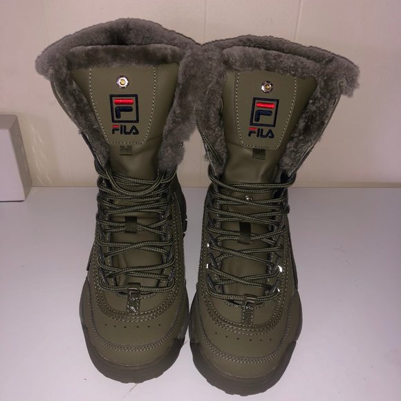 womens fila disruptor shearling athletic shoe green